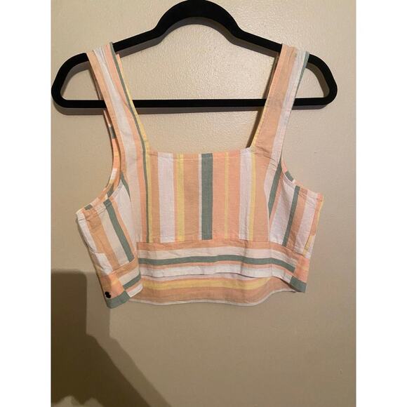 Roxy Women's Crop Tank Top Medium Linen Cropped Pastel Striped Shirt - Picture 4 of 5